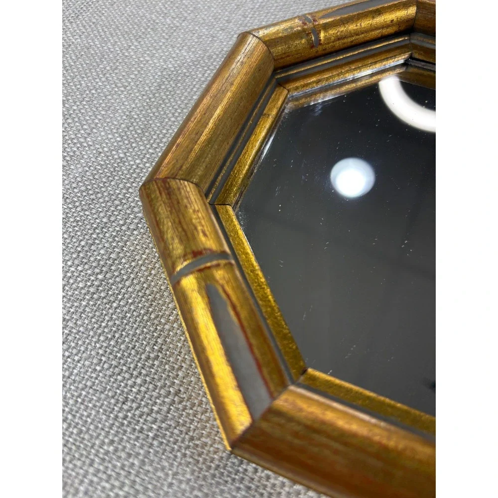 Octagon Bamboo Style Wall Mirror Decor with Brass/Gold Frame 6.5